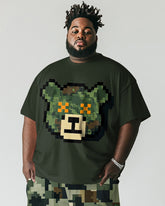 Men's Plus Size Camouflage Colorblock Pixel Bear Print Short Sleeve T-Shirt Shorts Suit